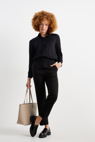 Femmes - Pantalon de toile - mid waist - tapered fit - noir
