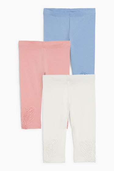 Enfants - Lot de 3 - leggings capri - rose / bleu