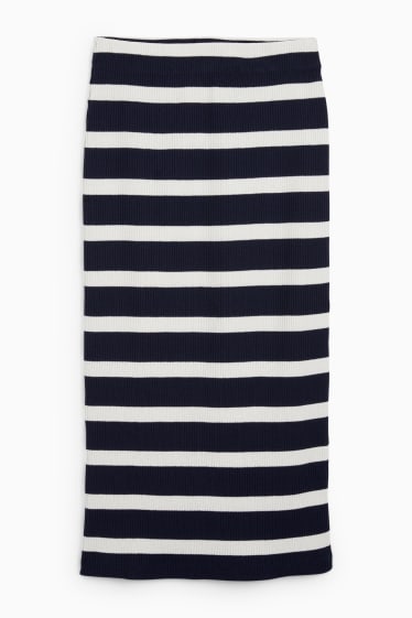 Women - Knitted skirt - striped - dark blue / white