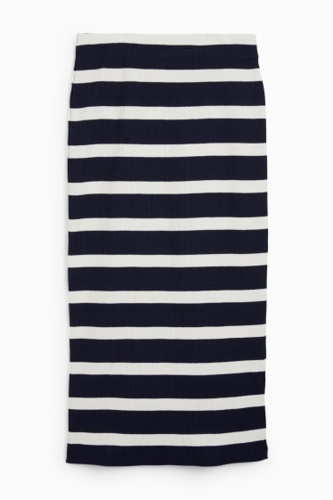 Women - Knitted skirt - striped - dark blue / white