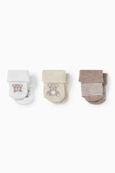 Neonati - Confezione da 3 - orsetti - calzini neonati con motivi - bianco crema