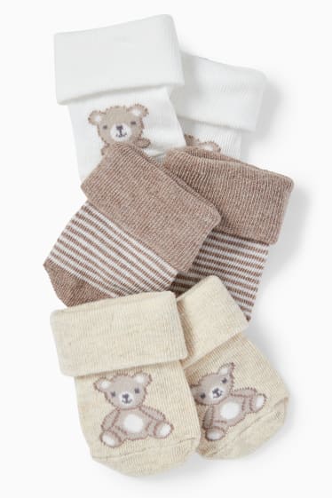Bebeluși - Multipack 3 perechi - ursuleți - șosete nou-născuți cu motive - alb-crem