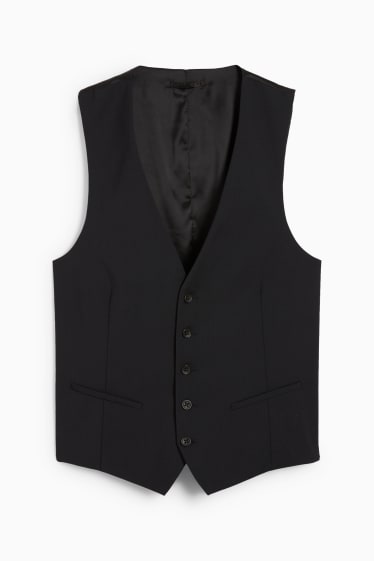 Hommes - Gilet de costume sans manches - regular fit - Flex - laine vierge mélangée - noir