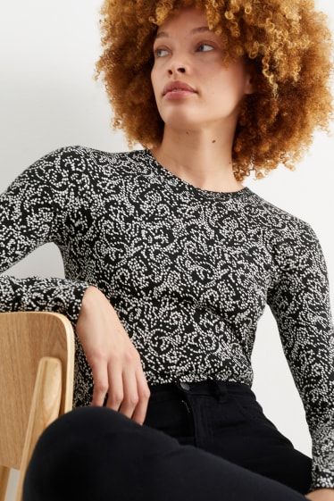 Femmes - Haut basique à manches longues - à motif - noir