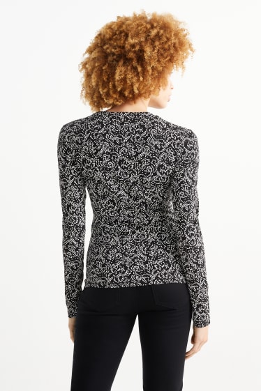 Femmes - Haut basique à manches longues - à motif - noir