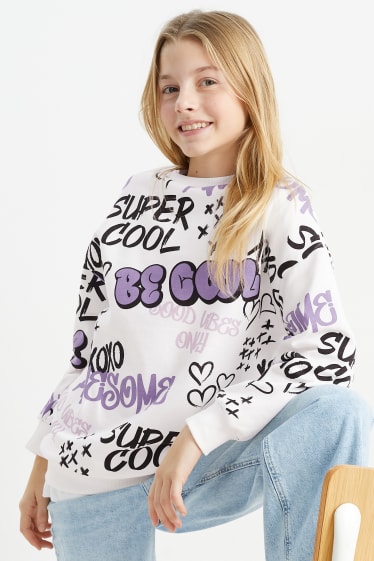 Kinder Mädchen - Graffiti - Sweatshirt - lila / weiss