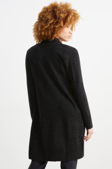 Damen - Lange Basic-Strickjacke - dunkelgrau
