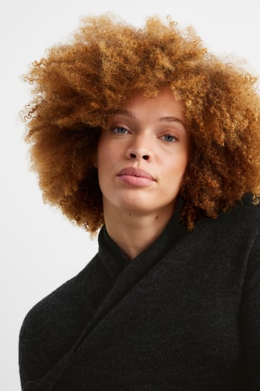 Damen - Lange Basic-Strickjacke - dunkelgrau