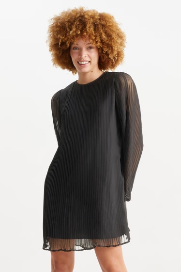 Damen - A-Linien Plissee-Kleid - schwarz