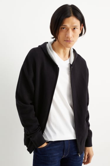 Men - Cardigan with hood - dark blue