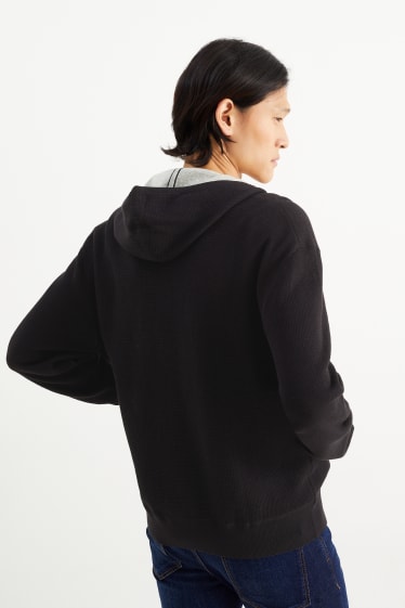 Men - Cardigan with hood - dark blue