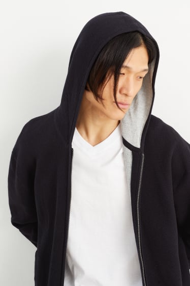 Men - Cardigan with hood - dark blue