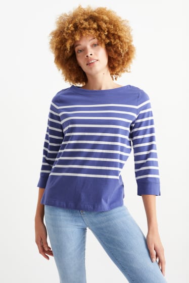 Mujer - Camiseta de manga larga - de rayas - lila