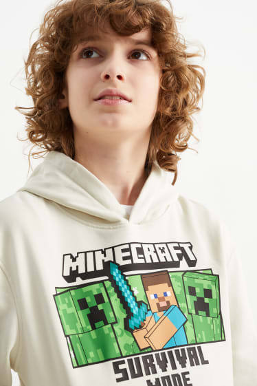 Dětské - Minecraft - mikina s kapucí - krémově bílá