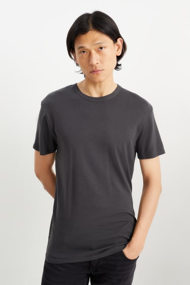 Hommes - T-shirt - côtes fines - gris foncé