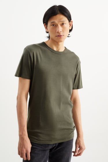 Mężczyźni - T-Shirt - ryps w cienkie prążki - zielony