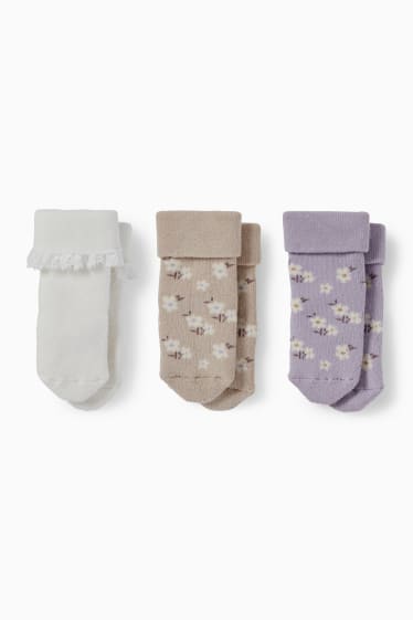 Babys - Multipack 3er - Blümchen - Erstlings-Socken mit Motiv - hellviolett
