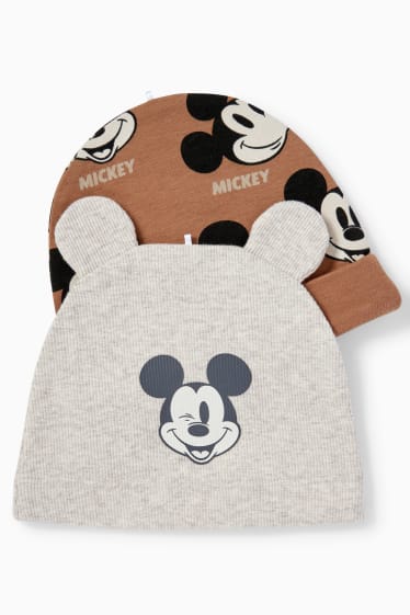 Babys - Set van 2 - Mickey Mouse - babymuts - beige / bruin