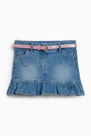 Children - Denim skirt with belt - denim-light blue