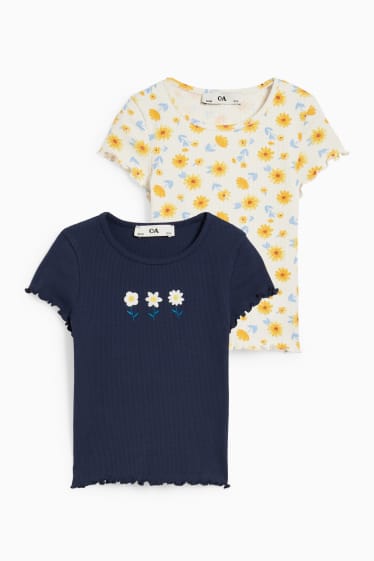 Dzieci - Wielopak, 2 szt. - kwiat - koszulka z krótkim rękawem - ciemnoniebieski