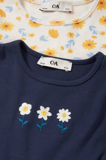 Niños - Pack de 2 - flores - camisetas de manga corta - azul oscuro