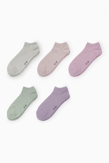 Dětské - Multipack 5 ks - ponožky do tenisek - s třpytivým efektem - růžová