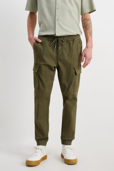 Pánské - Cargo kalhoty - tapered fit - tmavozelená