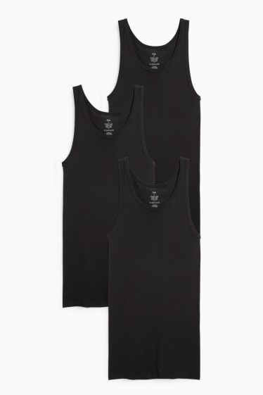 Hombre - Pack de 3 - camisetas interiores - canalé fino - sin costuras - negro