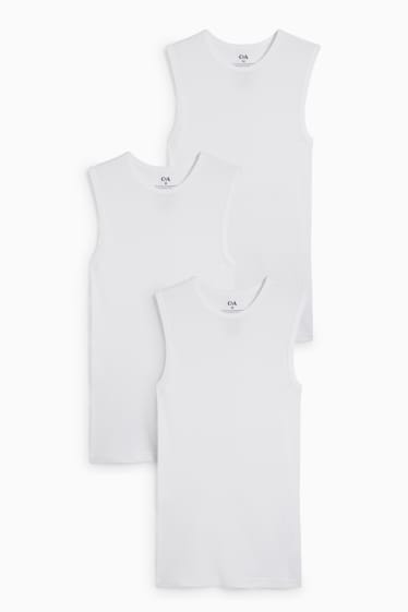 Hommes - Lot de 3 - maillot de corps - fines côtes - sans coutures - blanc