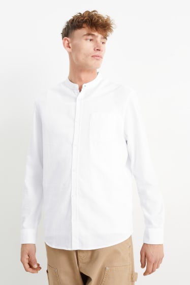 Heren - Overhemd - regular fit - opstaande kraag - wit