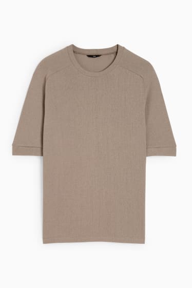 Men - Knitted jumper - short sleeve - taupe