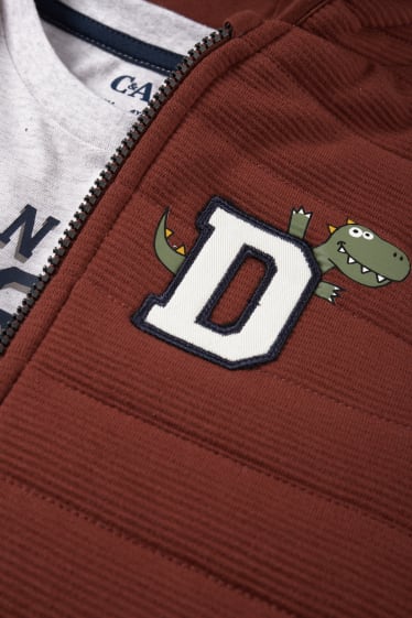 Niños - Dinosaurios - conjunto - camiseta de manga larga, chaleco acolchado y pantalón de deporte - marrón oscuro
