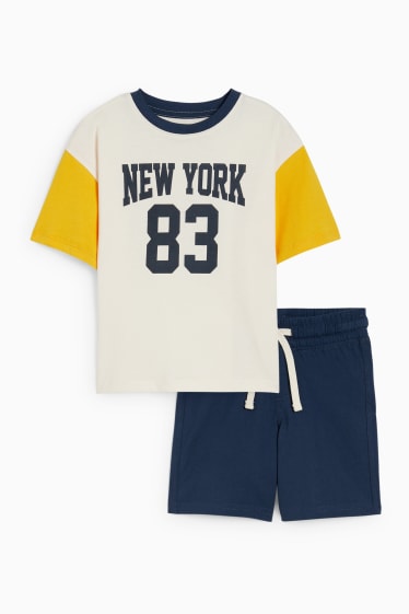 Children Boys - Set - short sleeve T-shirt and shorts - 2 piece - cremewhite
