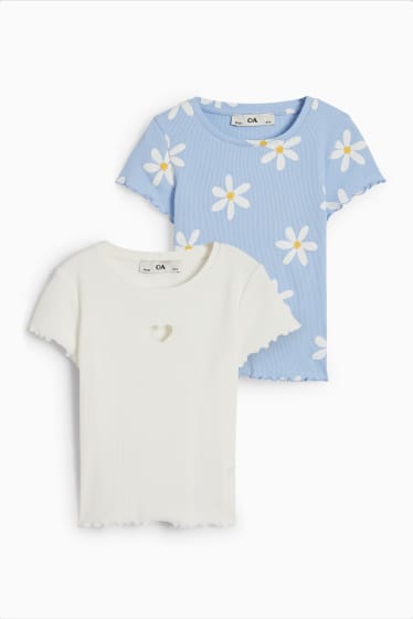 Niños - Pack de 2 - flores - camisetas de manga corta - blanco