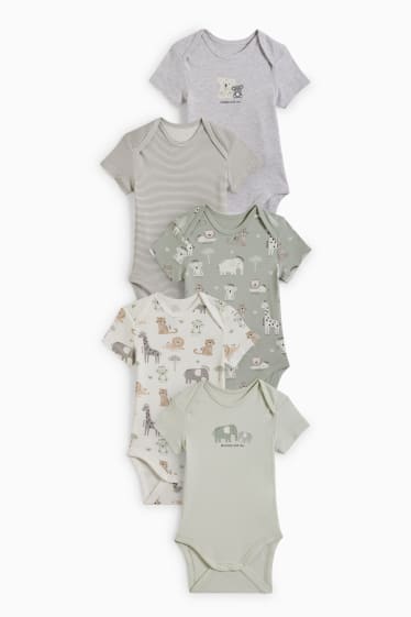 Babies - Multipack of 5 - wild animals - baby bodysuit - cremewhite