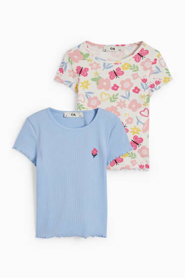 Enfants - Lot de 2 - fleur - T-shirt - bleu clair