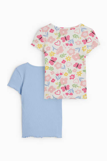 Niños - Pack de 2 - flores - camisetas de manga corta - azul claro