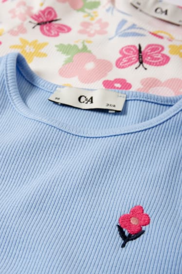 Niños - Pack de 2 - flores - camisetas de manga corta - azul claro