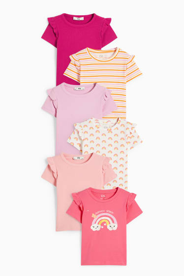 Kinderen - Set van 6 - regenboog - T-shirt - fuchsiarood