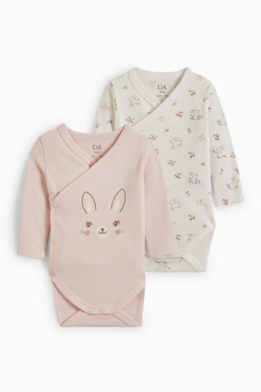 Babys - Set van 2 - konijntje - wikkelrompertje - roze
