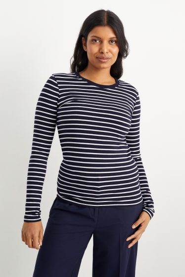 Women - Basic long sleeve top - striped - dark blue