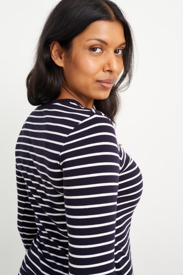 Women - Basic long sleeve top - striped - dark blue