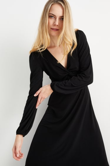 Damen - Fit & Flare Kleid mit V-Ausschnitt - schwarz