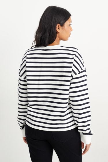 Femei - Bluză de molton basic - cu dungi - alb / negru