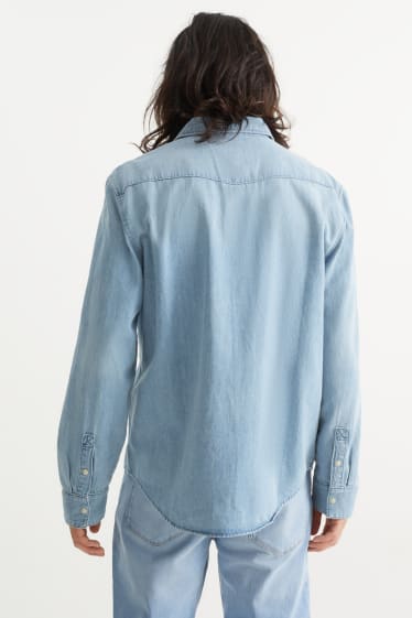 Pánské - Džínová košile - regular fit - kent - džíny - světle modré