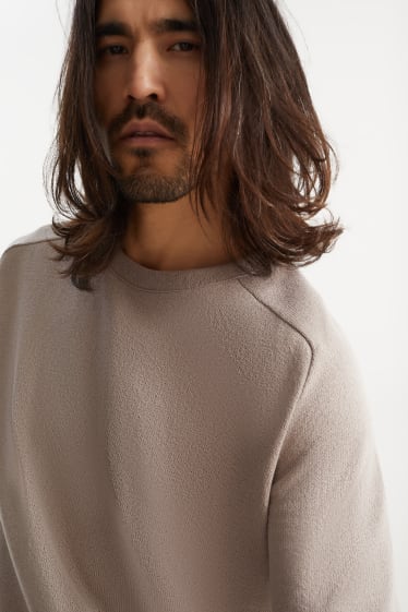Pánské - Pletený svetr - s krátkým rukávem - taupe