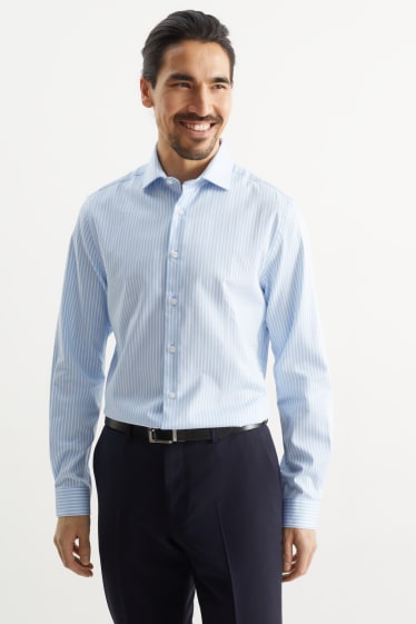 Hommes - Chemise de bureau - slim fit - col cutaway - facile à repasser - à rayures - bleu clair
