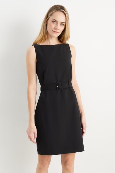 Femmes - Robe étui d’affaires avec ceinture - matière extensible - Mix & Match - noir