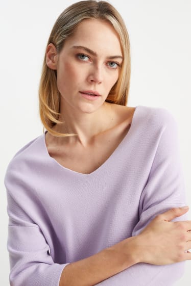 Women - Basic - V-neck jumper - light violet
