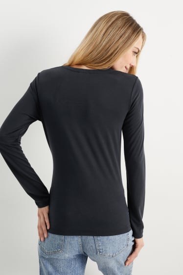 Damen - Langarmshirt mit Knotendetail - schwarz
